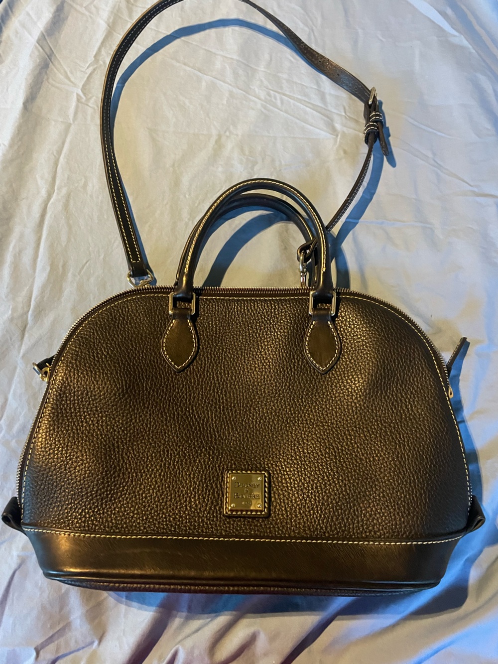 Dooney & Bourke Dark Brown Pebbled Leather Satchel with Gold Hardware